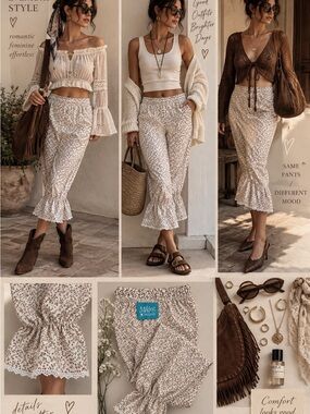 NWT Making Believe Floral Ruffle Capri Pants Romantic Boho Cottagecore